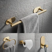 no drilling stainless steel self adhesive towel bar paper holder robe hook towel ring black silver gold bathroom accessories set
