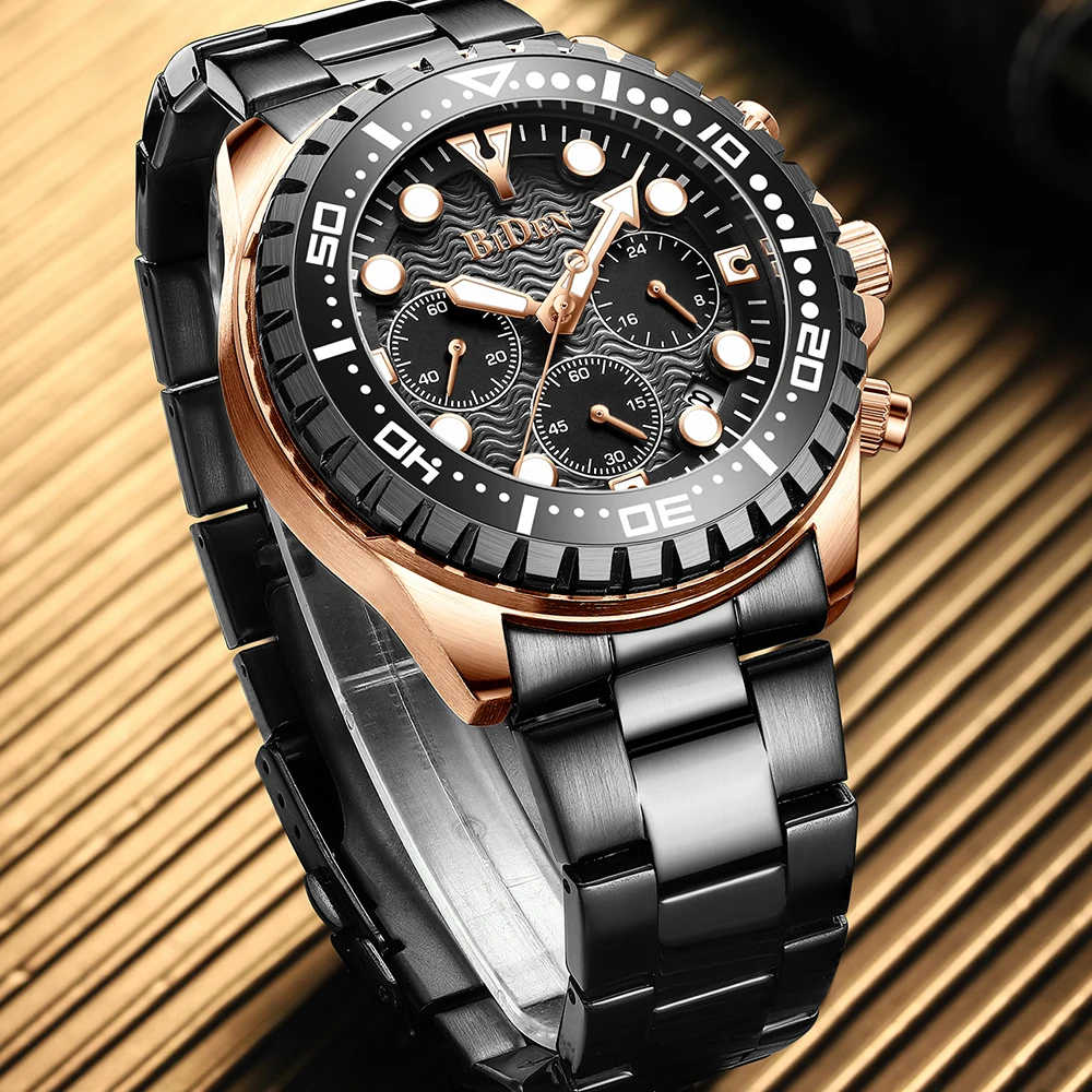 

Top New Business Mens Watches Multifunction Waterproof Sport Watch Chronograph Steel Automatic Date Calendar AAA Jewelry Clocks