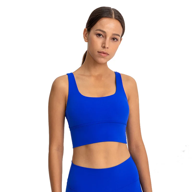 Solid Color Soft Women Fitness Bra Breathable Sweat-wicking Sports Bra Tank Top Cross Yoga Vest High Impact Underwear Chest Pad