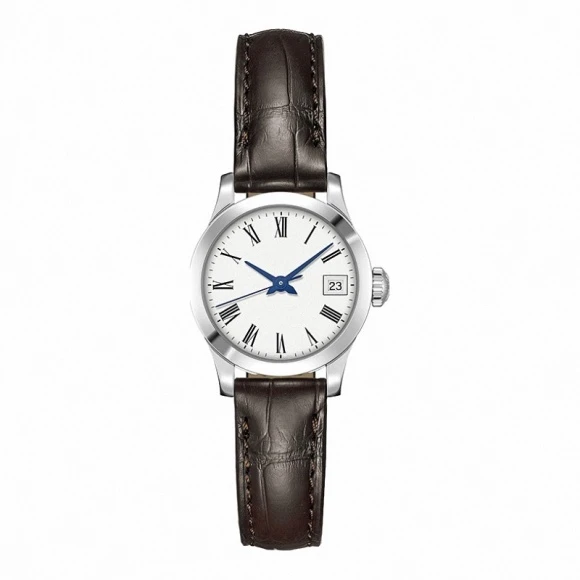 

Womens watch automatic mechanical White Dial Black Leather