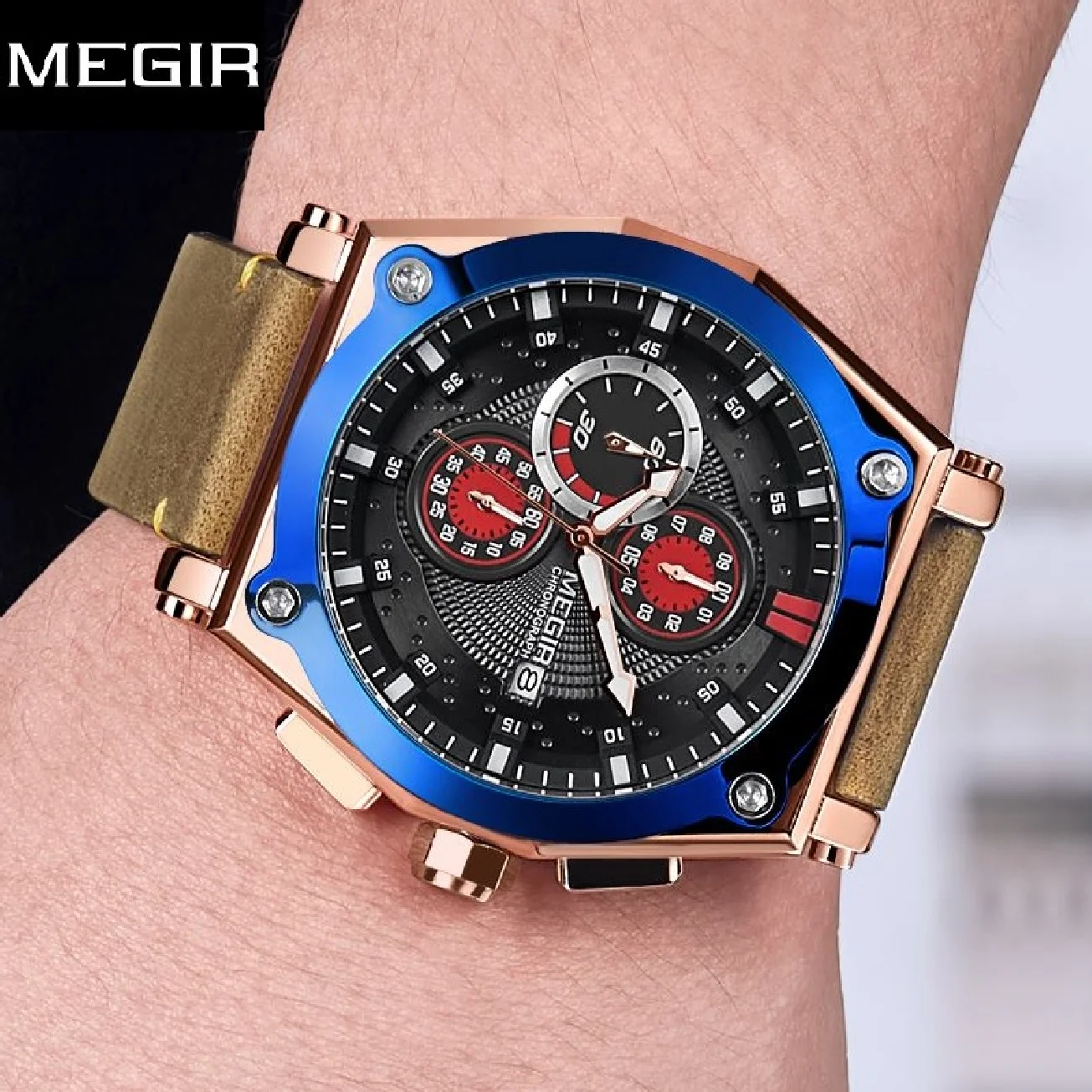 

MEGIR Original Chronograph Sport WristWatch Men Luxury Leather Male New Quartz Clock Erkek Kol Saati Montre Homme Zegarek Meski