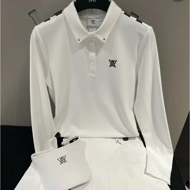 

Spring Autumn Korean Golf Shirts Women's Long Sleeve Casual Sports Slim Fit Elastic Breathable Sweatwicking T-shirt Polo Shirt