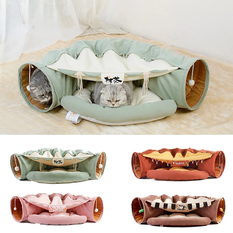 

Складной Съемный туннель для кошек, Интерактивная игрушка для домашних животных с плюшевыми шариками, товары для кошек и котят