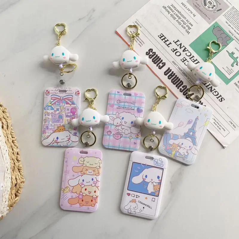 

Kawaii Sanrio Keychain Hellokittys Cinnamoroll Cartoon Cute Sweet Retractable Card Set Anime Creative Pendant Girl Birthday Gift
