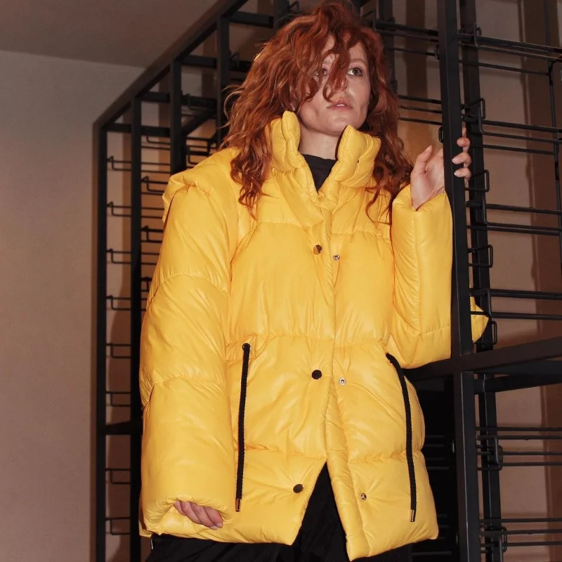 Button Cardigan Waist Tie Elastic Stand Collar Cotton Padded Jacket Womens Sleeve Detachable Cotton Padded Jacket Women