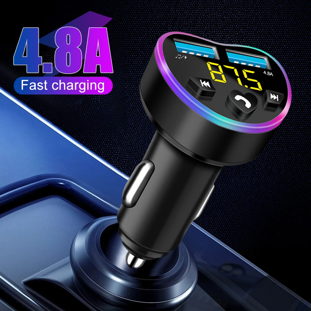 

Универсальный автомобильный FM-передатчик Bluetooth-совместимый с двумя USB-портами Быстрая зарядка аудиоприемник MP3-плеер Громкая связь для 12 В 24 В