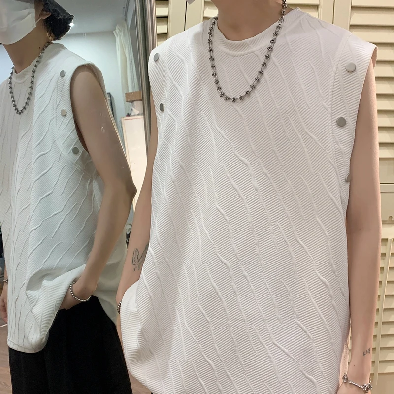 

Men Simple Loose Texture Tanks Top Teenager Fashion Sleeveless O Neck Tshirt Summer Casual Breathable Workout Bodybuilding