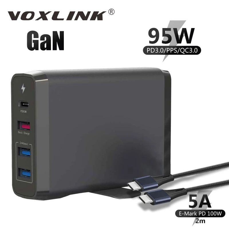

VOXLINK 95W Quick Charger Type C USB C Wall Charger PD/QC3.0 4 Ports US EU UK Plug Adapter for IPhone 7 8 Macbook Samsung Huawei