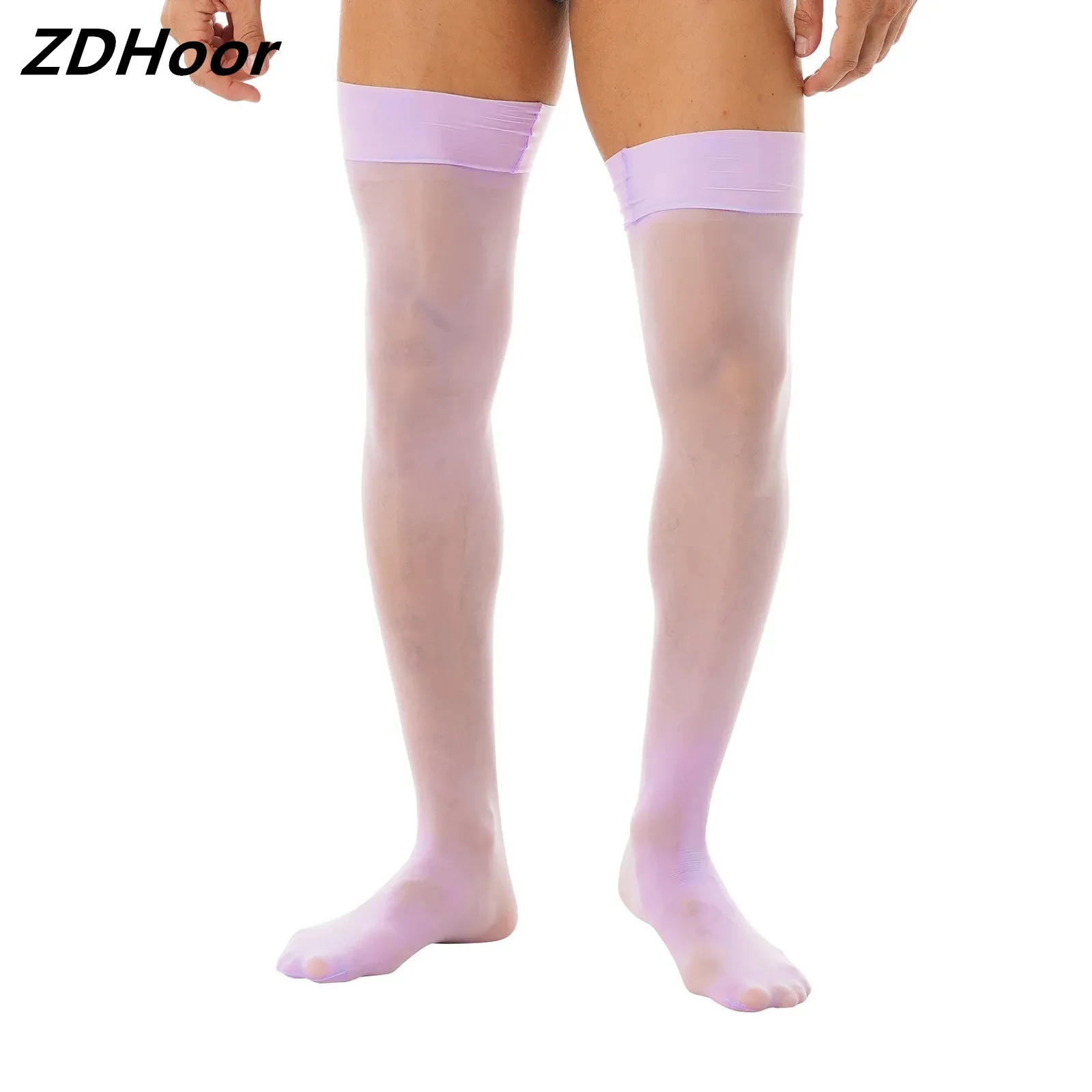 

Mens Shiny Glossy Long Stockings Exotic See-through Thin Solid Color Shaping Elastic Sheer Thigh High Socks Overknee Hosiery