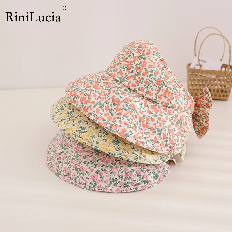

RiniLucia Kids Adjustable Children's Empty Top Hat Girls Sun Hat Floral Kids Sun Hat Bow No Top Large Brim Ear Folding Hat