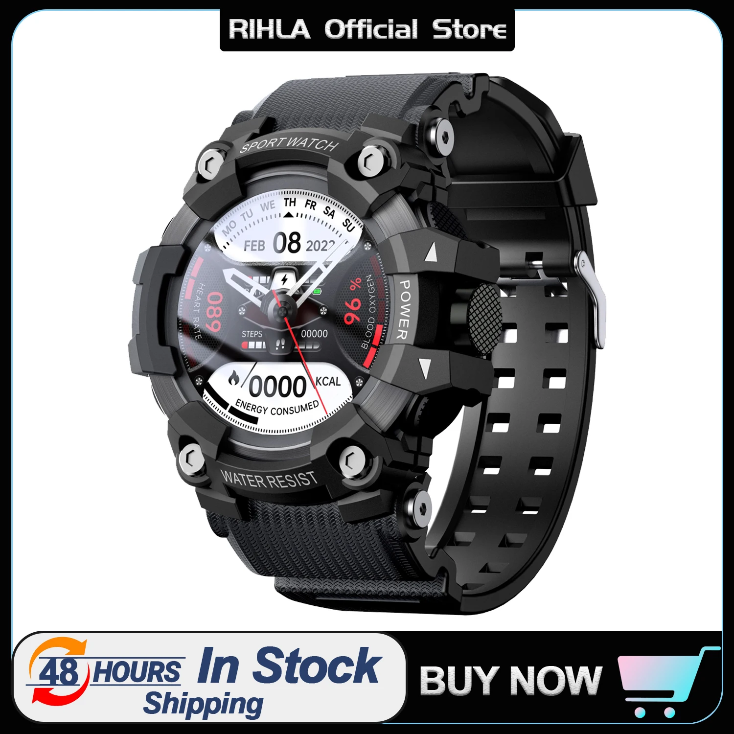 

RIHLA Sport Military Smartwatch Men Smart Heart Rate Sleep Monitor For Android IOS Fitness Tracker CT8 Bluetooth Call Smartwatch