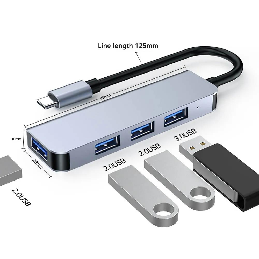 

10PCS Expansion Dock 4 In 1 USB3.0 Cable Hub Practical Stainless Stable Output