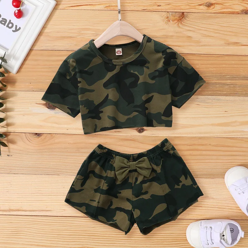 

Baby Girl Clothes Toddler Outfits Summer Fashion Print Infant T-shirt + Bow Short Pants 2pcs Suit Children Clothing Set