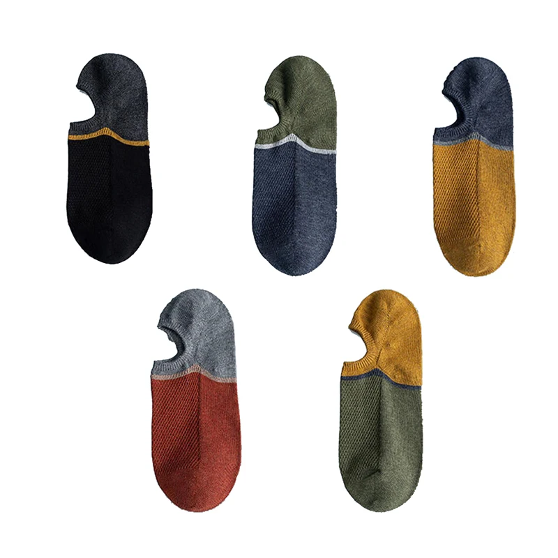 5 Pairs/lot New Men Ankle Socks Patchwork Mesh Breathable Sports Low-Cut Boat Socks Casual Male Street Style Cotton Short Socks