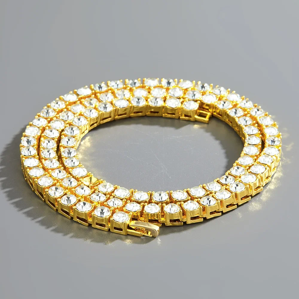 Hiphop 1 Row Tennis Chains Choker Bling Iced Out Cz Stone Rhinestones Necklace For Men 3mm 4mm 5mm Silver/rose Gold/gold Color
