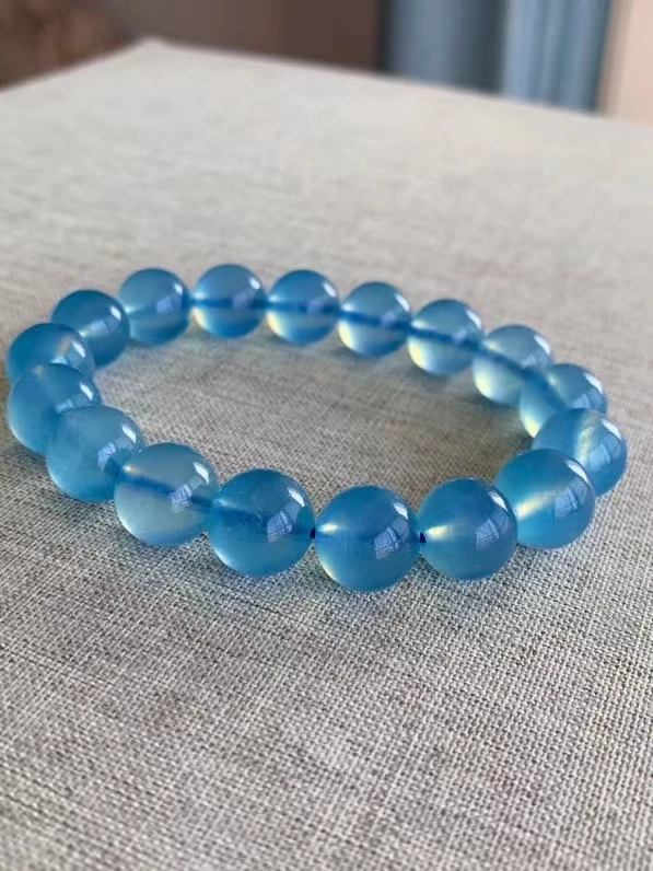 12.3mm Natural Blue Aquamarine Clear Round Beads Bracelet Women Men Blue Aquamarine Bracelet Brazil Stretch Jewelry AAAAA