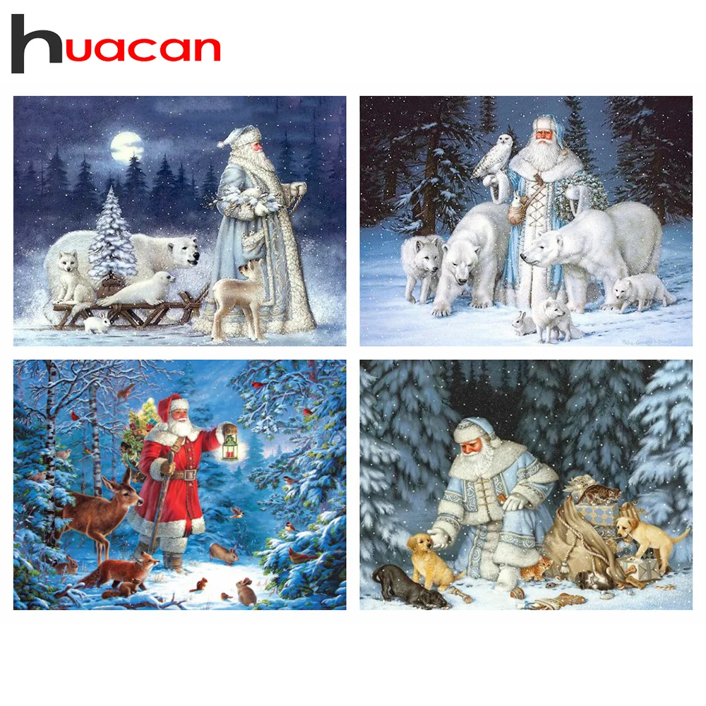 

Алмазная 5D картина Huacan, вышивка крестиком с изображением отца мороза, медведя, Санта-Клауса, персонализированный подарок, Рождественский Декор