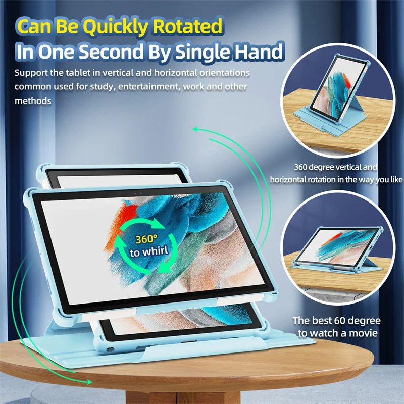 

Прозрачный чехол-подставка из ПУ кожи с поворотом на 360 ° для Samsung Tab A8 10,5, X200, X205, флип-чехол с плечевым ремнем для S7, S8, A7Lite, T220, T225