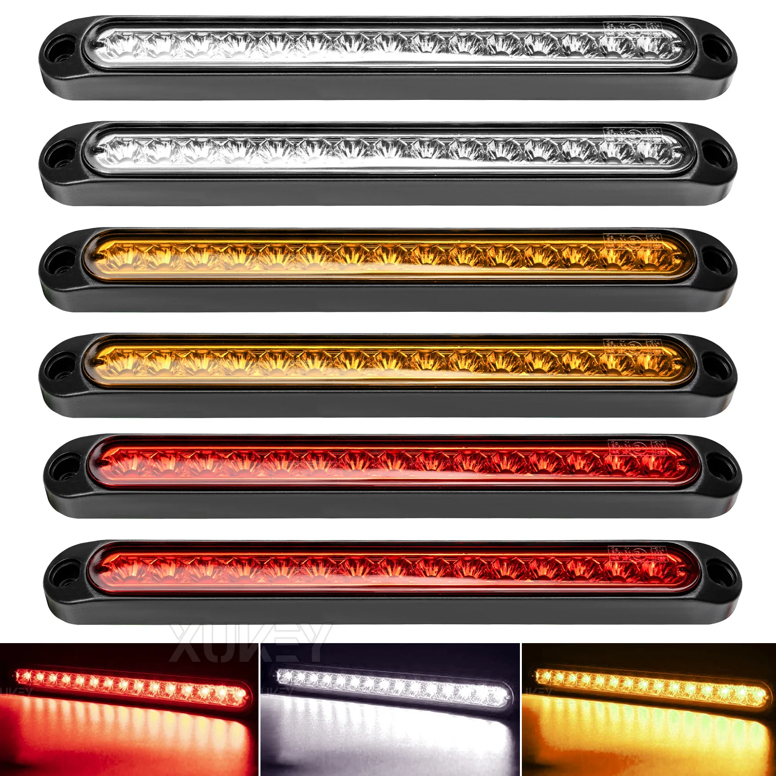 

6x LED Red Amber White Bar Strip Stop Reverse Turn signals Tail 3rd-Brake Side Marker Light Warning Lamp Truck Trailer Pickup RV