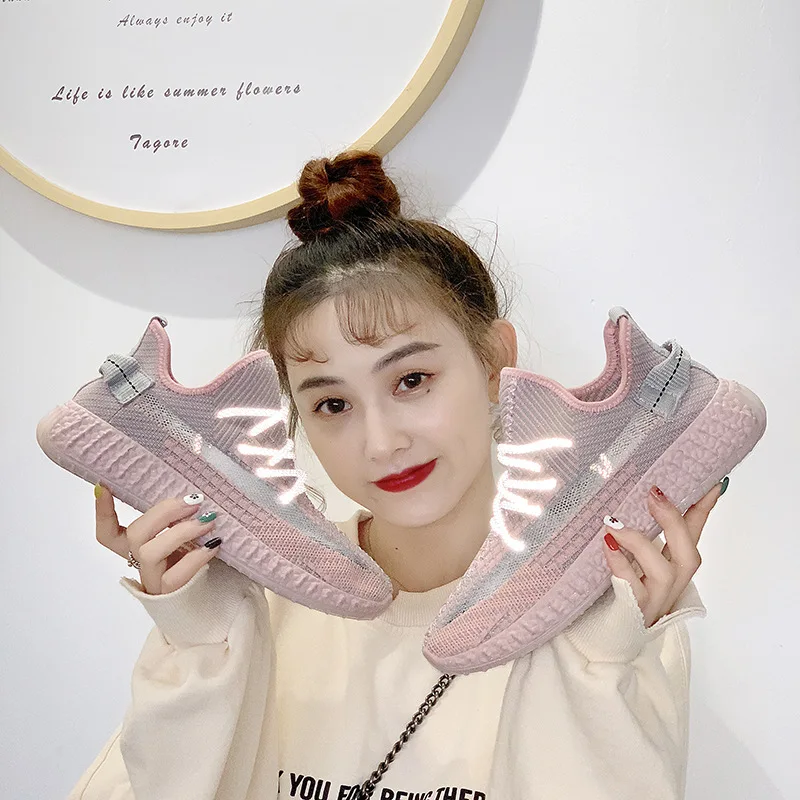 

2022 Women's Coconut Shoes Autumn Gypsophila Knitted Shoes Reflective Sports Running Casual Vulcanized Shoes