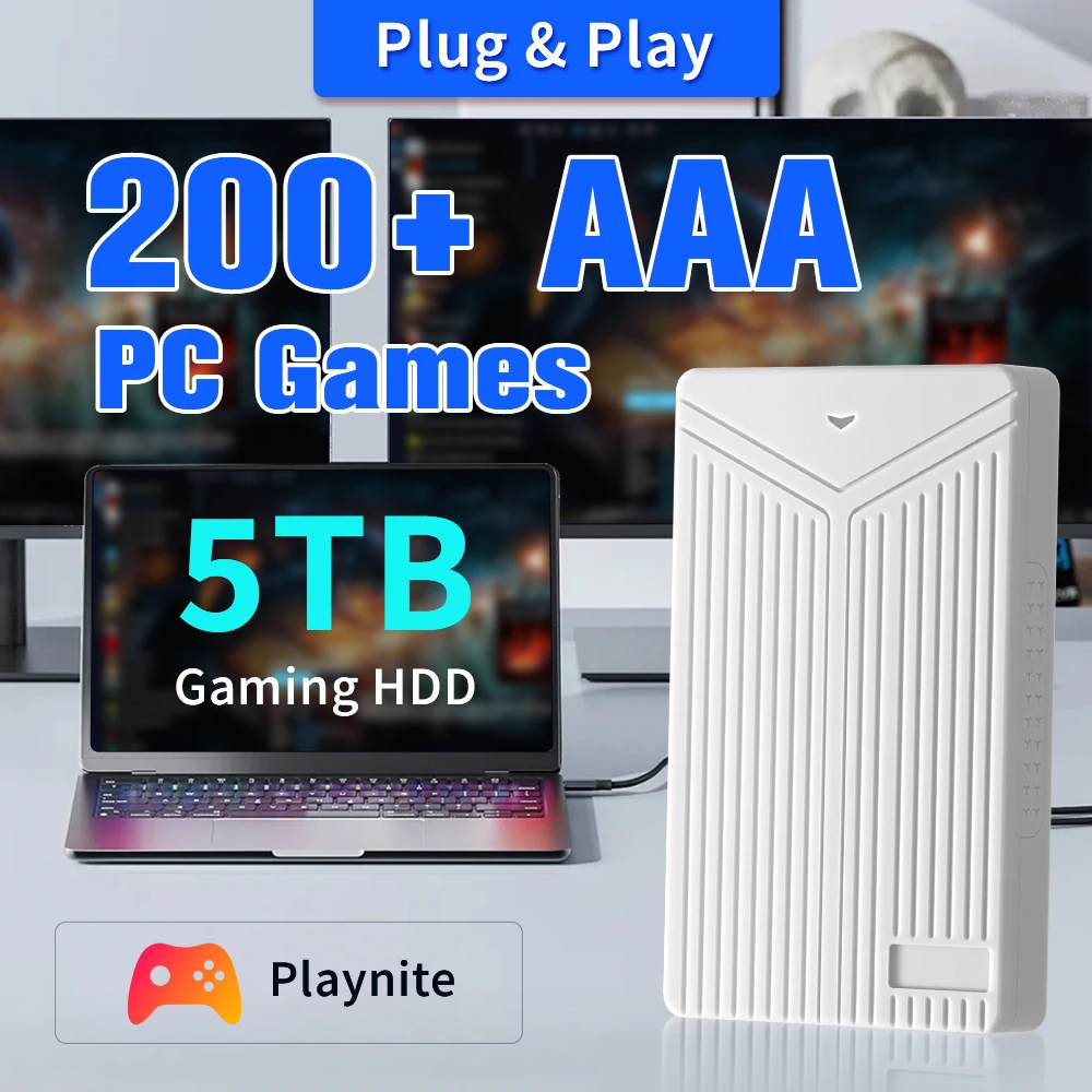 Игровой внешний жесткий диск Playnite 5 ТБ с 200+ играми на ПК AAA Plug and Play для Windows