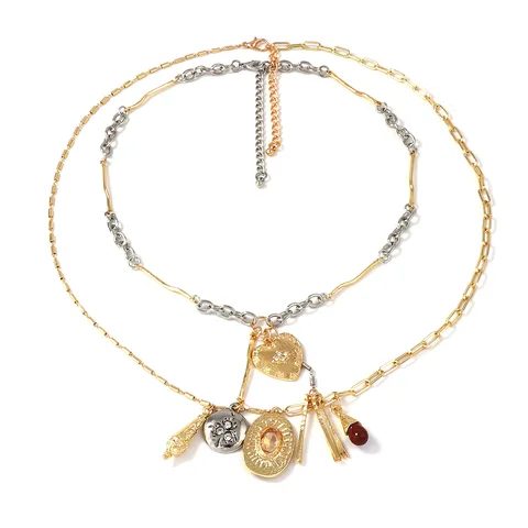 Zvoijio модная ретро двухслойная цепочка из сплава с геометрическим кулоном в форме сердца ожерелье