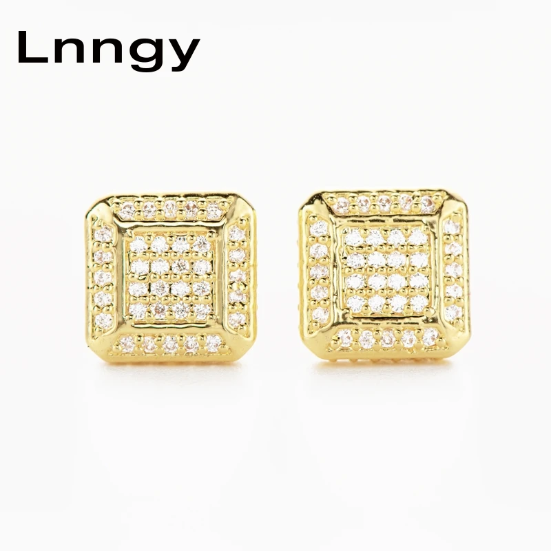 

Lnngy микро паве CZ квадратные серьги-гвоздики для мужчин и женщин 14K ТВЕРДОЕ желтое золото сверкающие хип-хоп серьги-гвоздики ювелирные издели...