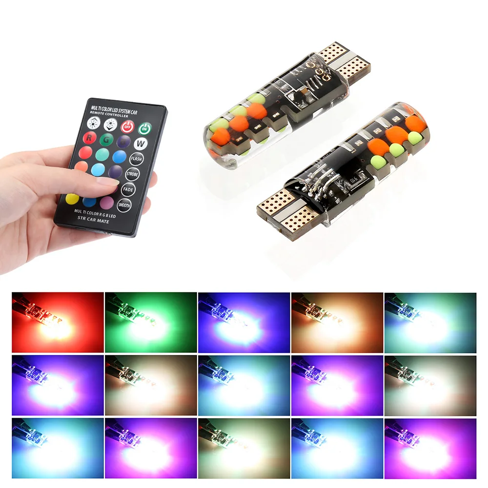 

NEW T10 W5w RGB LED Bulb 18SMD RGB Canbus 194 168 Car With Remote Controller Flash/Strobe Reading Wedge Light Clearance Lights
