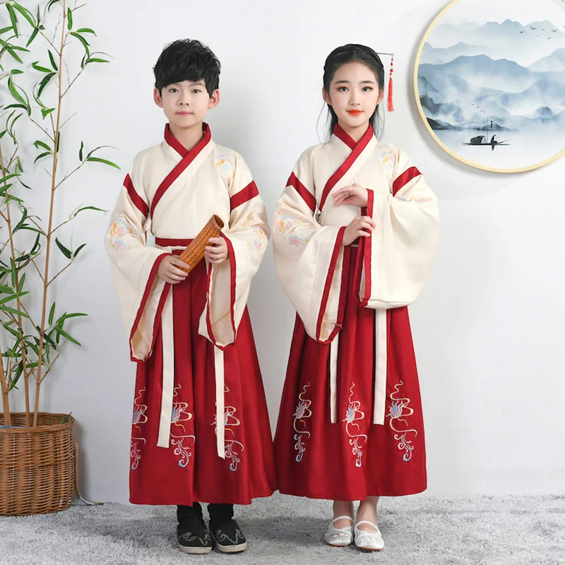 

Современное традиционное китайское кимоно Hanfu для детей, набор для косплея в стиле древней династии Тан, сказочное красивое красное платье ...