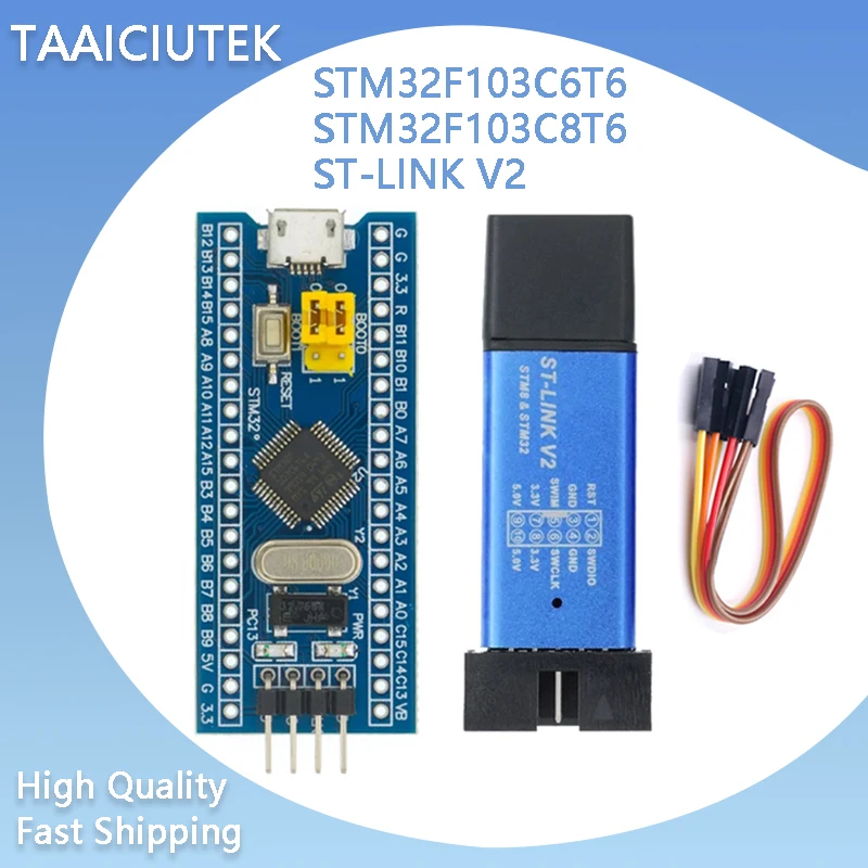 ST-Link STM32F103C8T6 STM32F103C6T6 ST-Link V2 Mini STM8 STM32 Simulator Download Programmer Programming With Cover DuPont Cable
