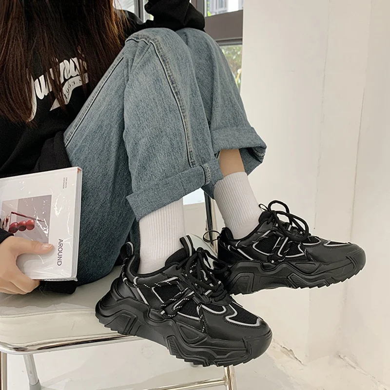 

Casual Shoes for Woman 2022 Tenis Kawaii Cute Winter Chunky Sneakers Thick Bottom White Boots Platform Vulcanize Lace Up Running