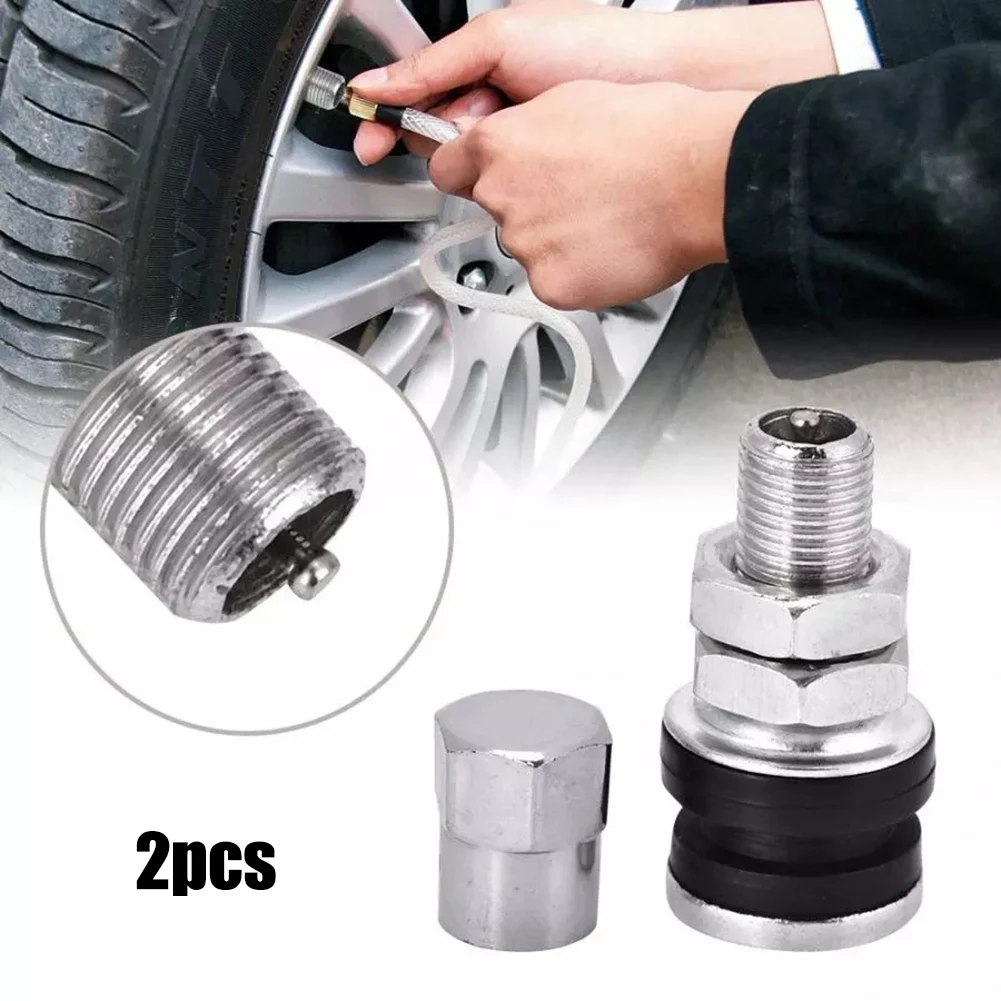 

2 *Car Tire Valve Short Stems Tire Metal Tubeless Clamp Car Bolt Wheel Tire Valve Stems Dust Cap Auto Replacement Parts