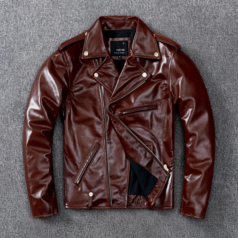 

Итальянская брендовая импортная куртка из овчины, Мужская Классическая винтажная куртка большого размера из натуральной кожи, мотоциклетн...