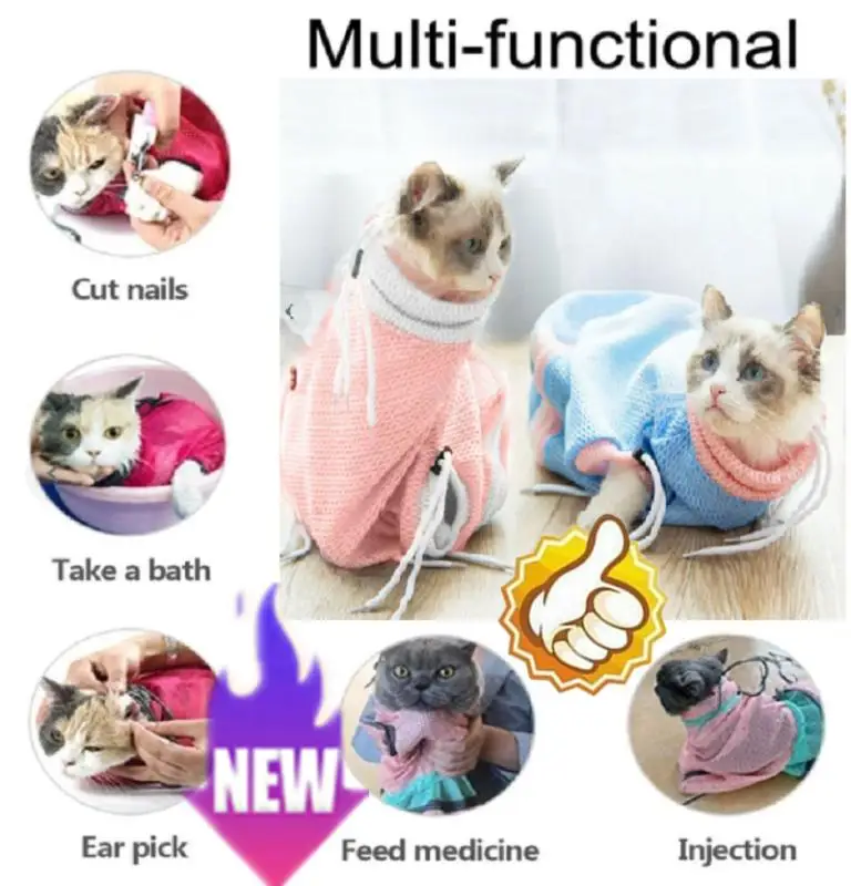 

Cat Mesh Bathing Bag Multifunctional Adjustable Anti-scratch Cleaning Grooming Nail Clipping Bag