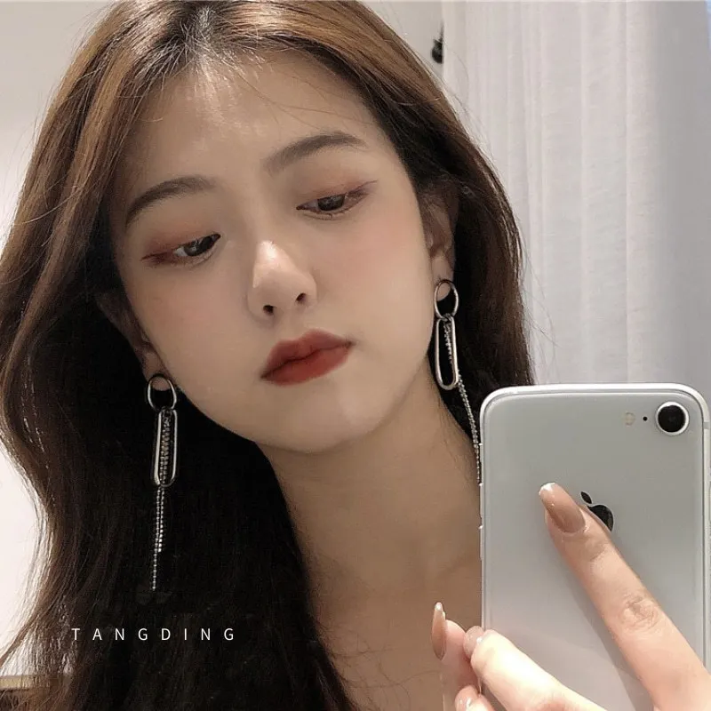 

Chain Long Tassel Earrings Personality Temperament Earrings Sweet and Cool Trendy Cold Wind Thin Earrings S925 Silver