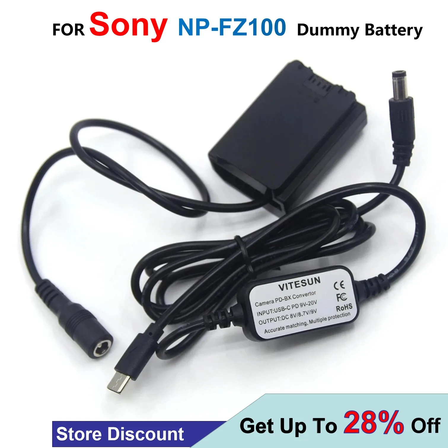 

USB Type C USB-PD Converter To DC Cable + NP-FZ100 Dummy Battery For Sony Alpha 9 A9 ILCE-9 ILCE-7M3 A7RIII A7 III ILCE-7M3
