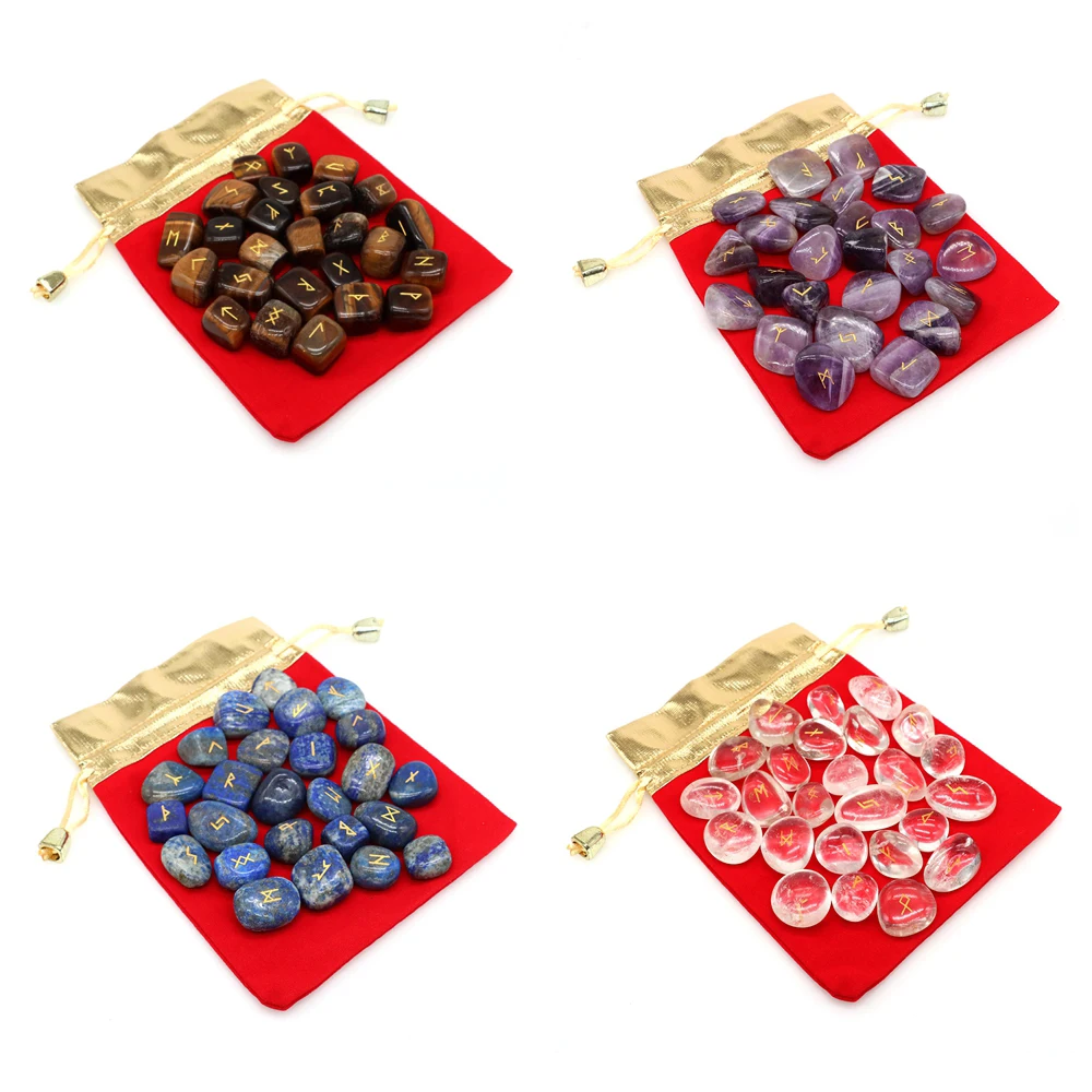 

25pcs Set Natural Rune Stones Irregular Divination Crystal Quartz Chakra Meditation Energy Gemstones Wicca Supplies Lucky Decor