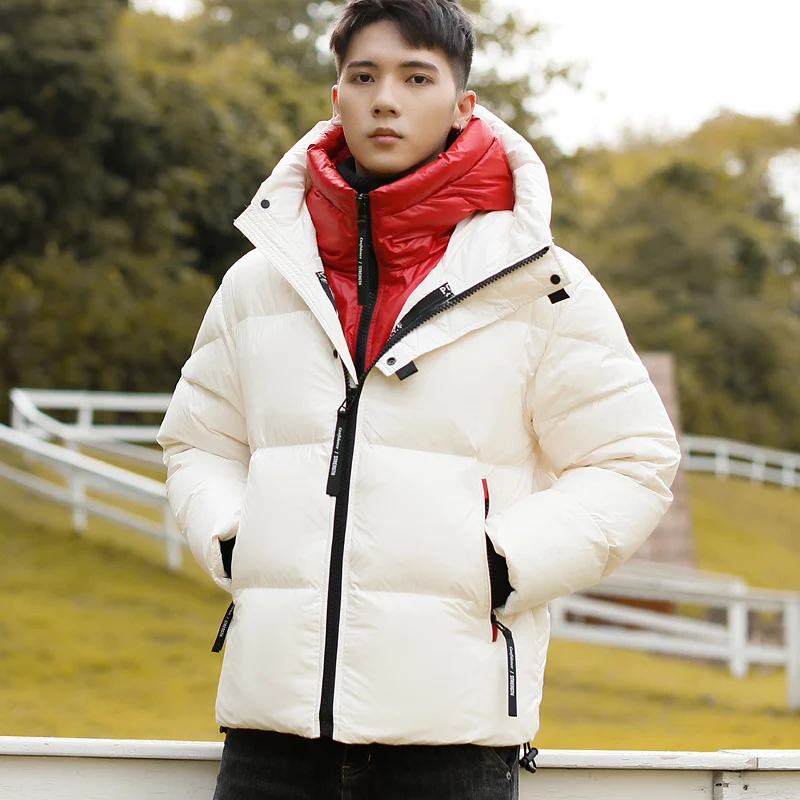 Glossy High Sense down Jacket Men's Winter New Fake Two Pieces Color Stitching Thickened Puffer Jacket Coat