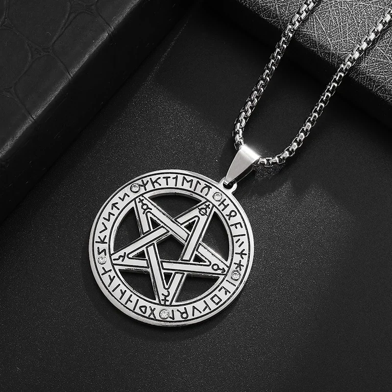 Модное ожерелье из нержавеющей стали в стиле ретро с подвеской виде пентаграммы