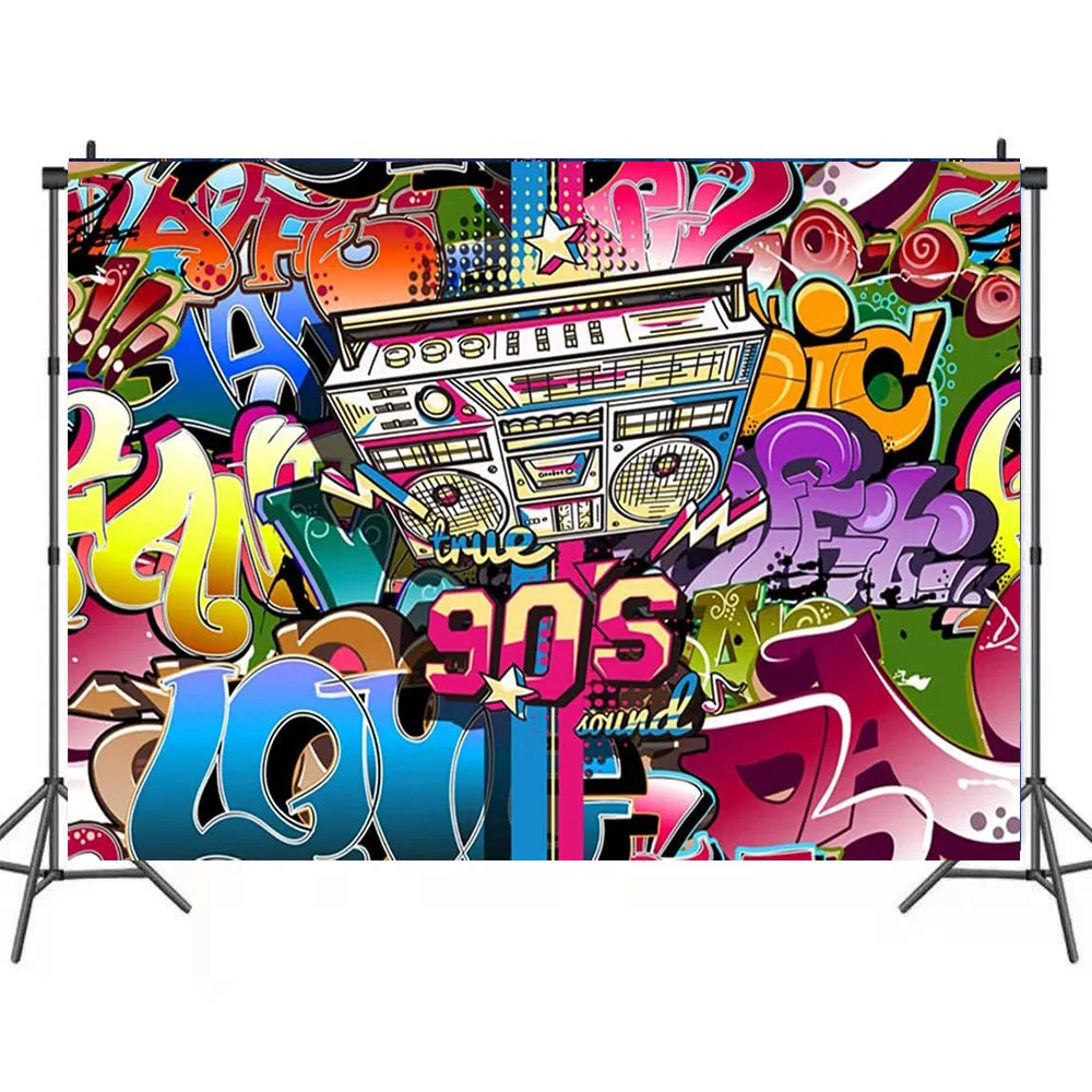 

Customize the 90s Background Baby Shower Birthday Supplies Graffiti Backdrop aldult Faovr Retro hip hop Banner Party Decoration