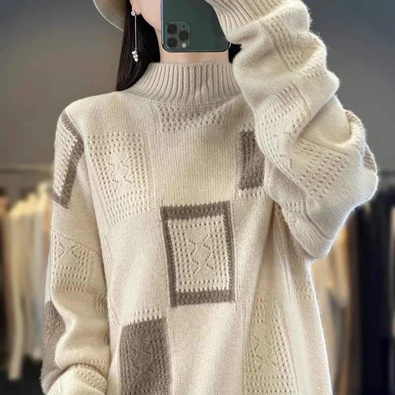 Осень-зима новый шерстяной свитер женский пуловер с высоким воротником и