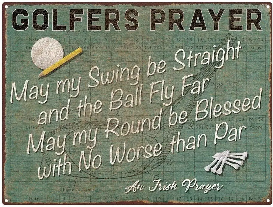 Tn Sgn Metl 8x12 nches Golfer's Pryer Decorton ron Pntng Decortve Wll rt