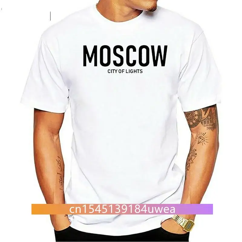 Funny Casual Comical Moscow City Of Lights Russia Soviet T-Shirt For Men Vintage Gents Tee Shirt Round Collar Short Sleeve