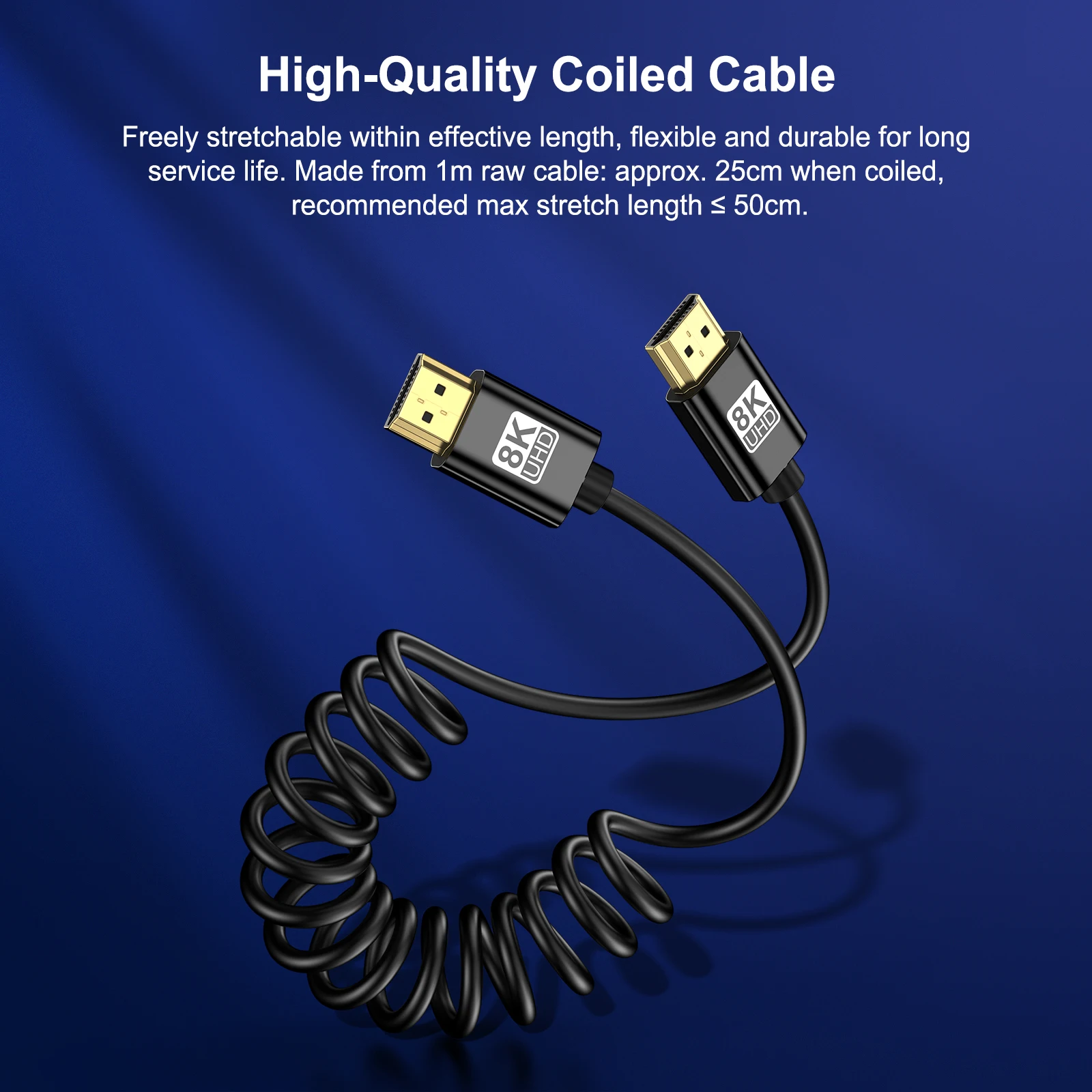 Ультратонкий черный спиральный кабель HDMI 2.1 8K для передачи видео 4K HD для DSLR-камер, беззеркальных камер, стабилизаторов и мониторов Atomos (art.: 3920daa40ec56) - 3920daa40ec56