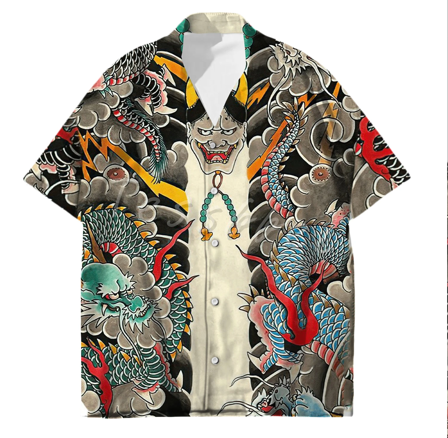 

Tesavel Japanese Tattoo 3D Print Hawaiian Shirt Men Casual Oversized Streetwear Harajuku Beach Fashion Summer Shirt Men