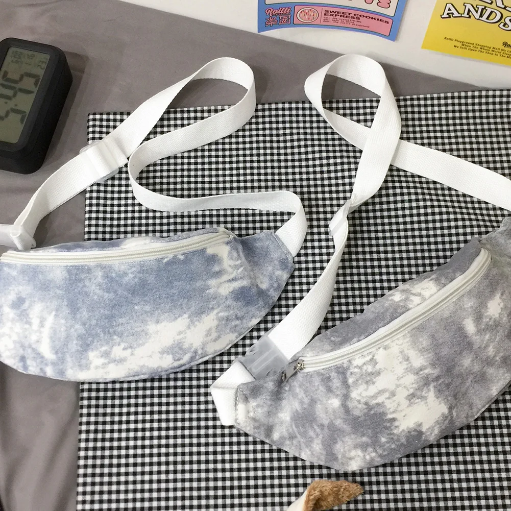 

Versatile Outdoor Sport Waist Bags Zipper Shoulder Fanny Packs for Ladies Shopping Women Tie-dye Printing Canvas Chest Bags