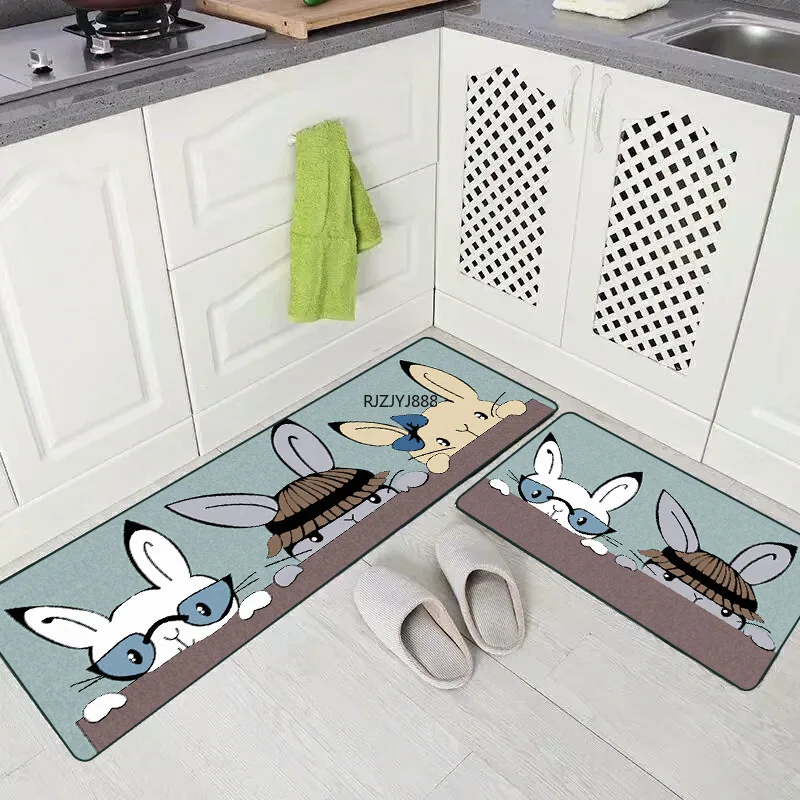 

Modern Cartoon Cute Three Little Rabbits Kitchen Mat Combination Starter Mat Bedroom Long Bedside Blanket Anime Rug