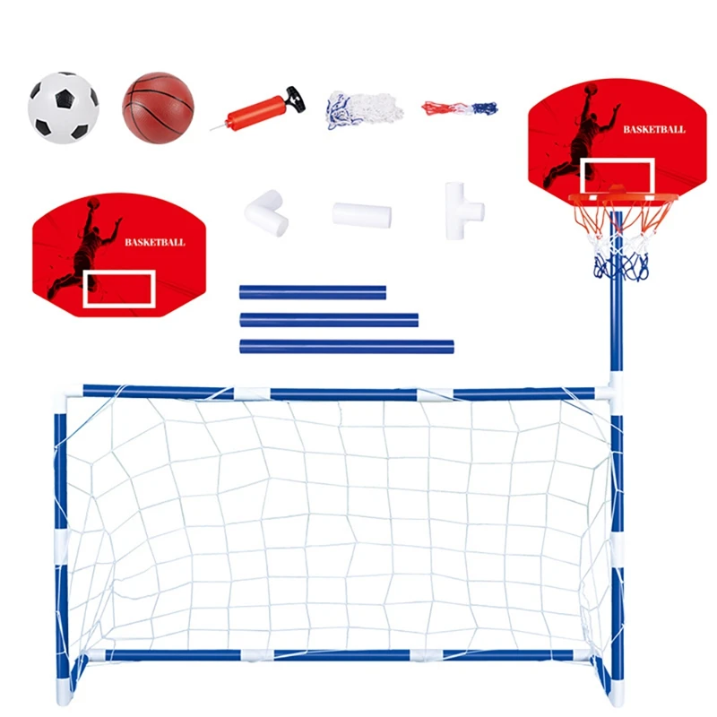 Детский портативный комплект баскетбольных обручей включает баскетбольные обручи, футбольные обручи с мячом для мальчиков и девочек
