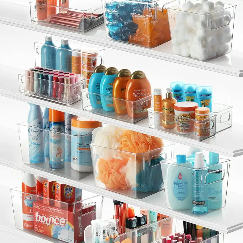 

Clear Plastic Storage Organizer Bin with Handles, Pack of 3