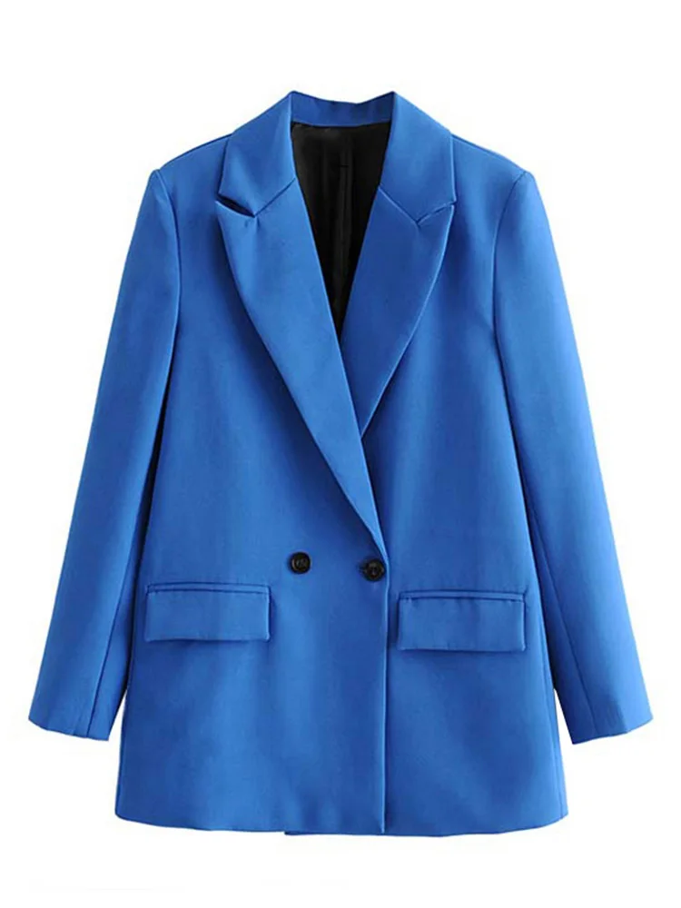 

TRAF Women Chic Office Lady Double Breasted Blazer Vintage Coat Fashion Notched Collar Long Sleeve Ladies Outerwear Stylish Tops
